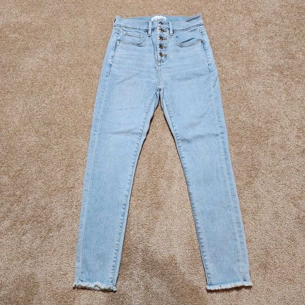 LOFT Jeans Women 0P Light Wash Raw Hem Mid Rise The Skinny Button Fly